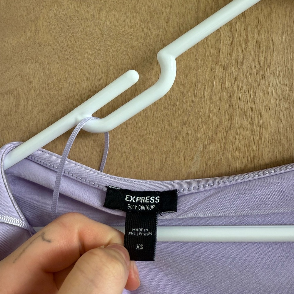 Express Lilac Off-Shoulder Ruffle Crop Top - Picture 2 of 3
